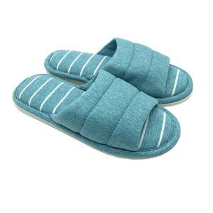 Womens Slide Slipper Cushion Fabric Quilted Striped Blue White Size 36/37 US 5/6